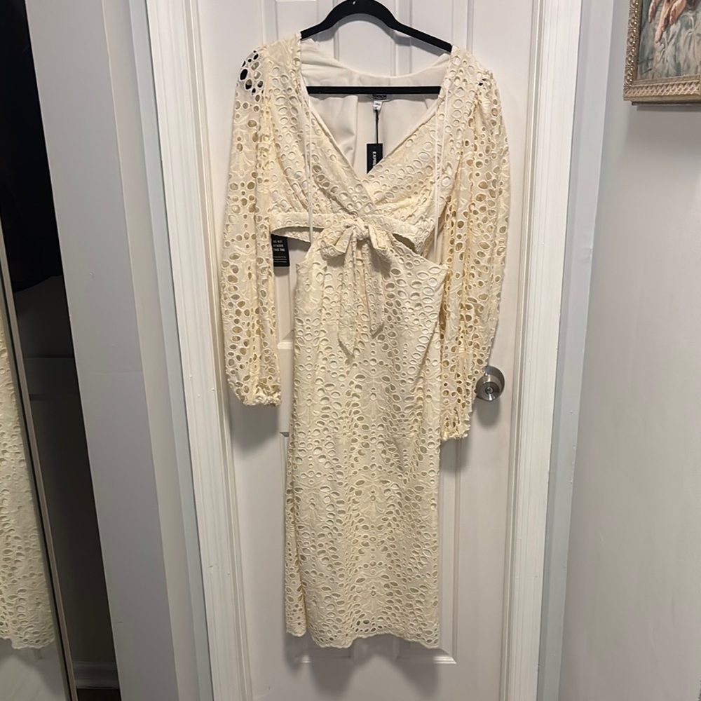 Express Cream Eyelet Long Sleeve Dress